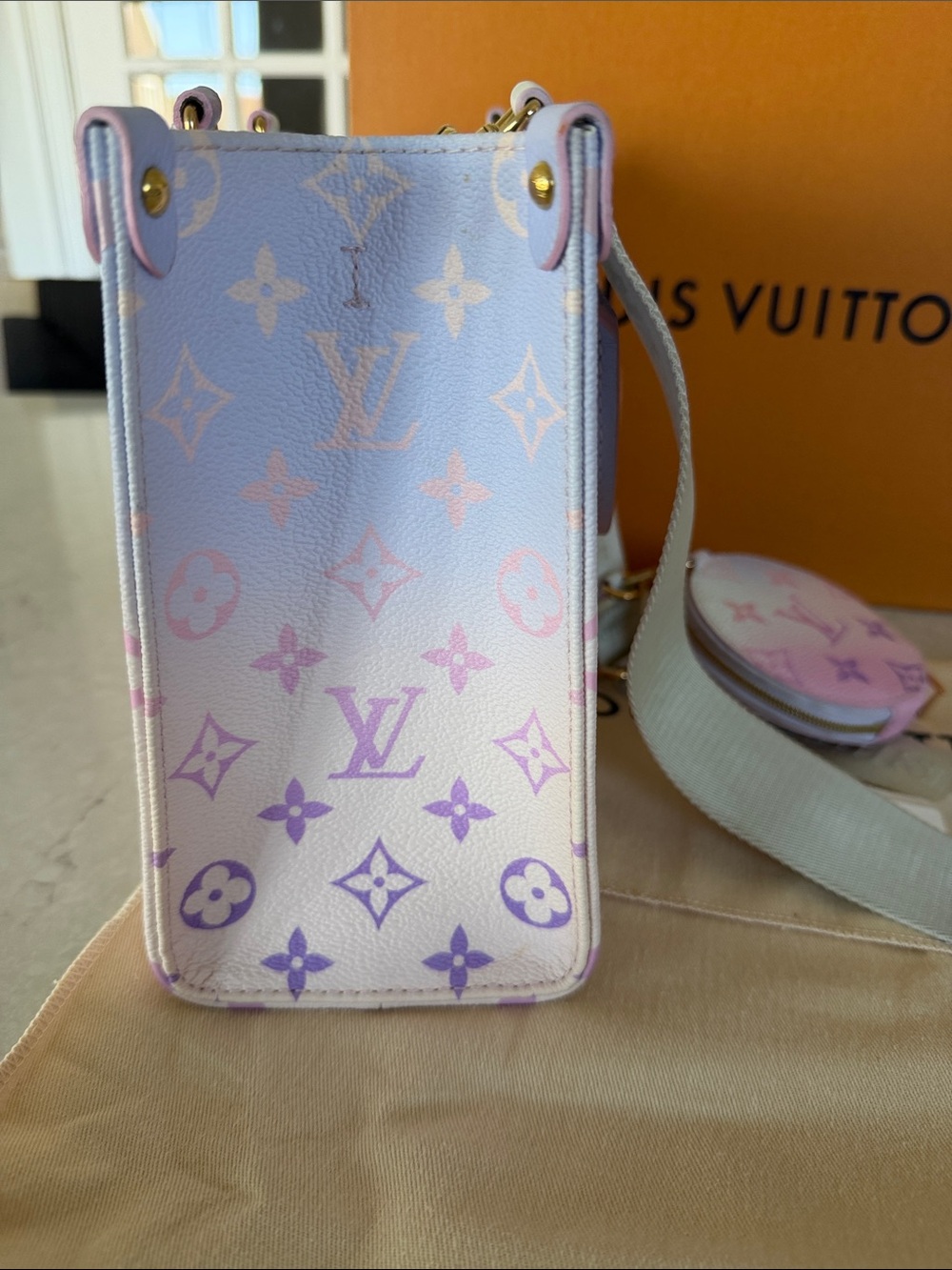 Louis Vuitton Pastel Gradient Monogram OnTheGo Tote in Pink and Lavender - Picture 9 of 11